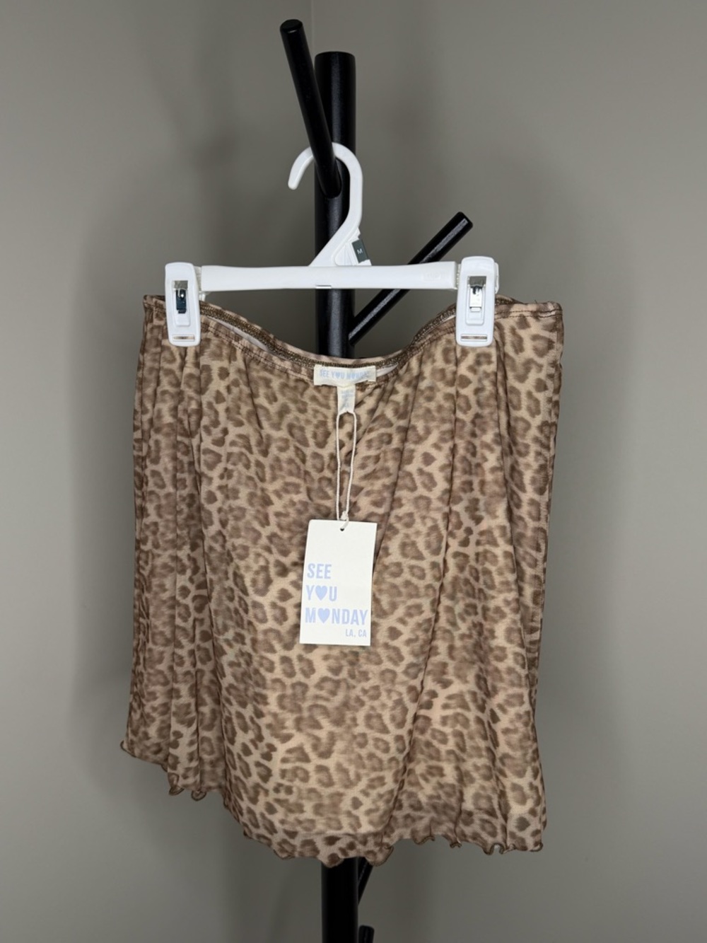 See You Monday Leopard Print Y2K Inspired Mini Skirt - Tan Size XL